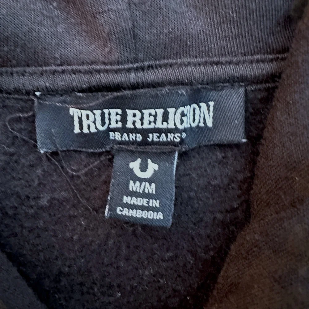 True Religion Hoodie Mens Size M Black Full Zip Horseshoe Logo Sweatshirt Casual